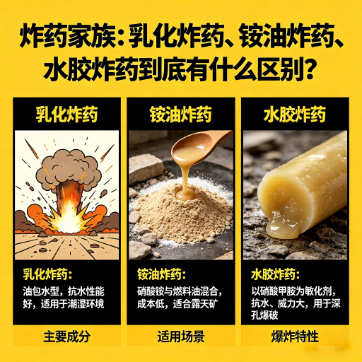 镶黄炸药家族：乳化炸药、铵油炸药、水胶炸药到底有什么区别？
